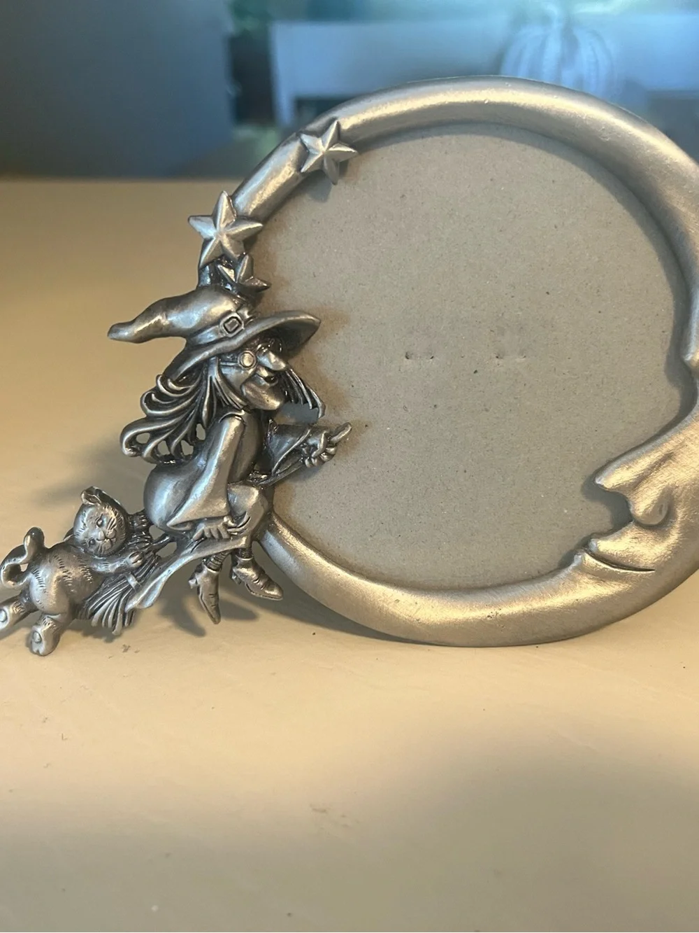 Silver Witch and Cat Moon Frame Accent - Decorative Picture Frame